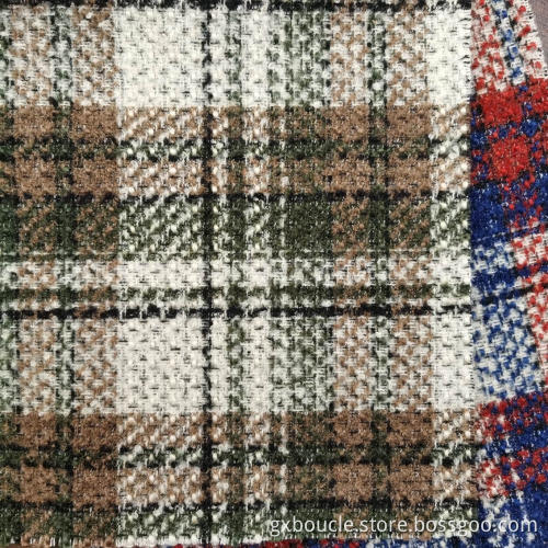Woolen Boucle checked fabric with slub yarn